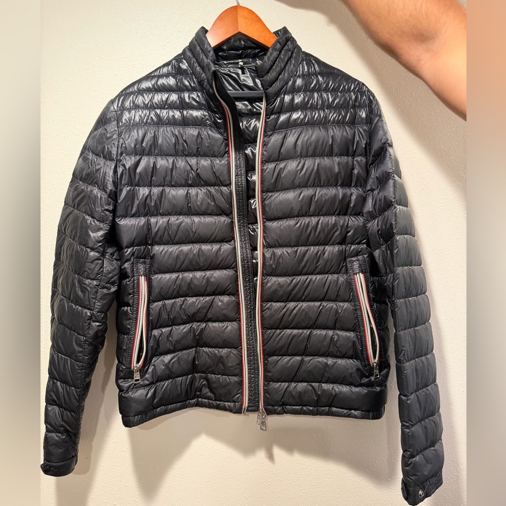 Moncler Black Short Down jacket with Logo Patch